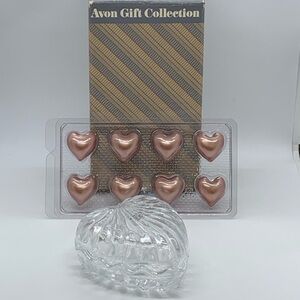 NOS Vintage AVON “Hearts from the Hearts” 24% Lead Crystal Dish & Bath Pearls